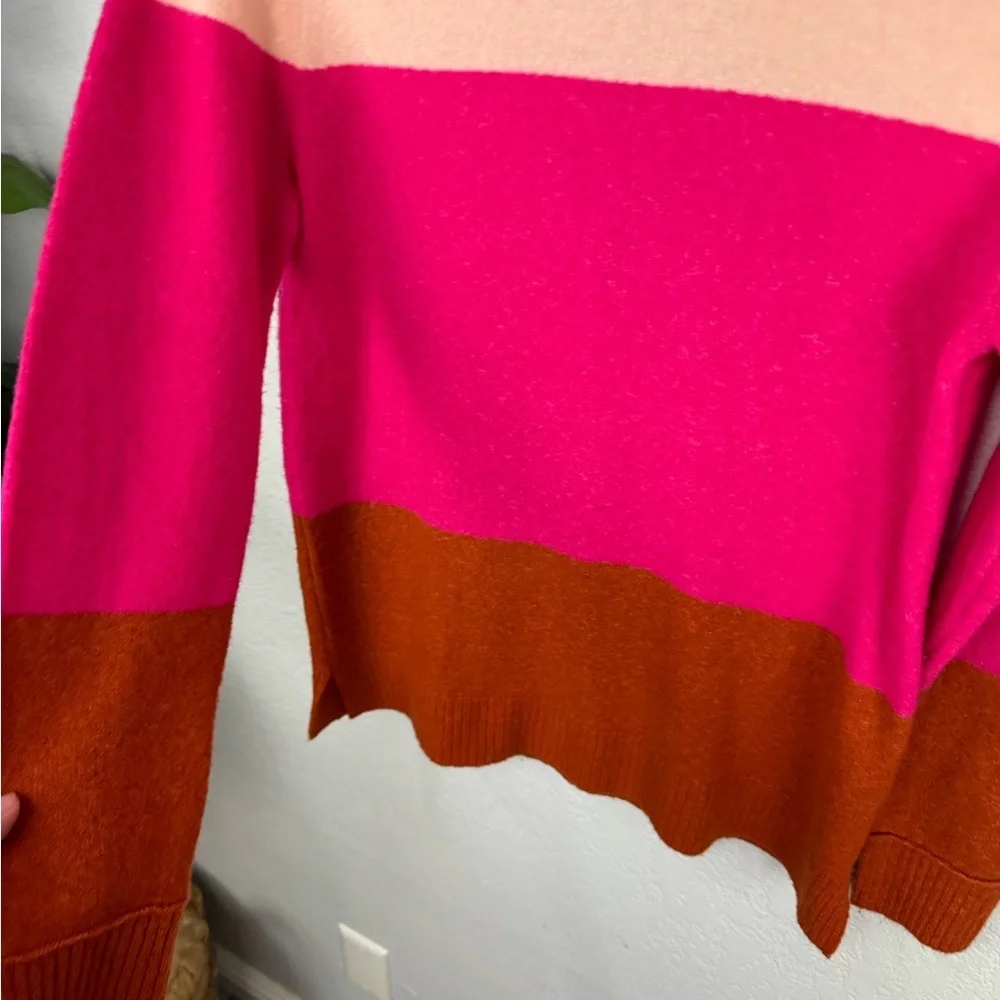J Crew Colorblock Soft Wool Blend Sweater Pink Orange AR387